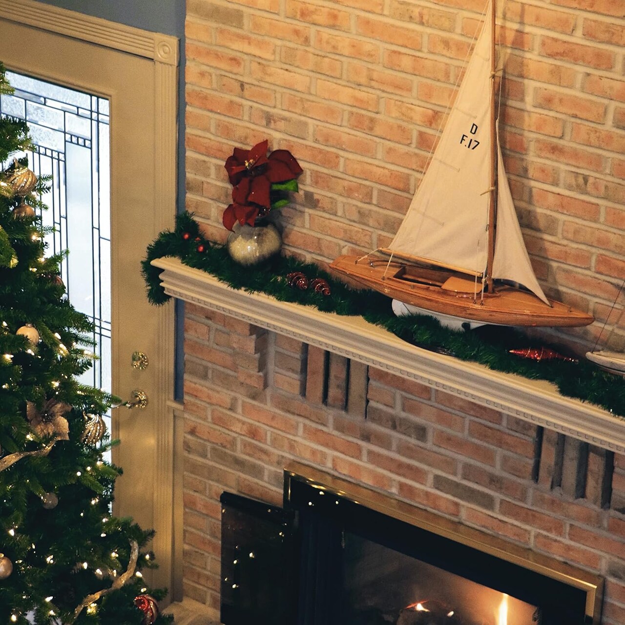 4E's Novelty 50 FT Christmas Garland – Artificial Greenery Pine Garland for Mantle, Fireplace, Stairs, Railing, Door, Indoor Outdoor Christmas Decorations, Flexible Non-Lit Evergreen Garland